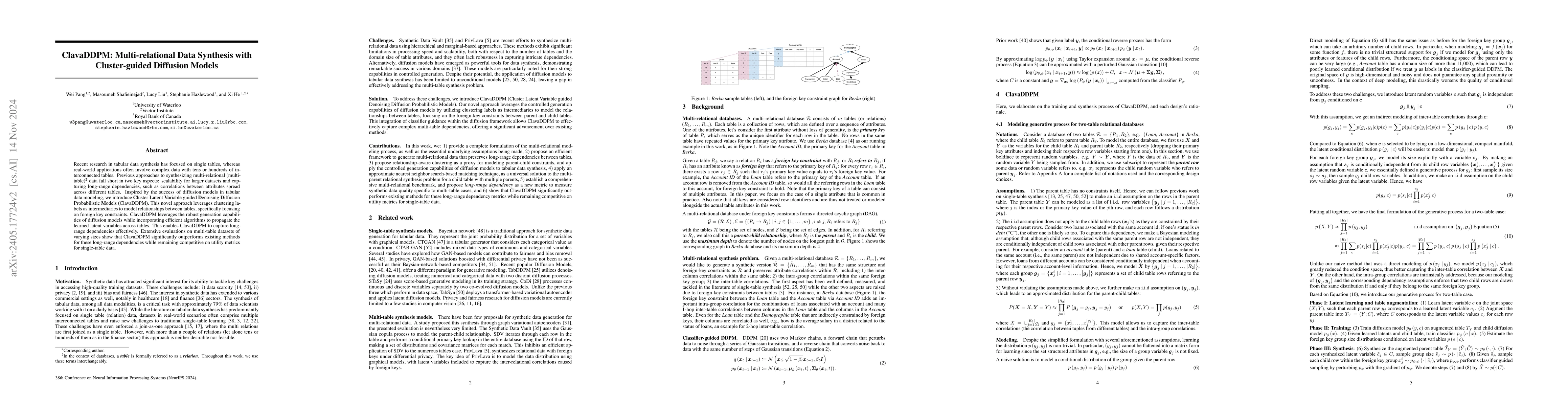 Thumbnail for ClavaDDPM: Multi-relational Data Synthesis with Cluster-guided Diffusion
  Models