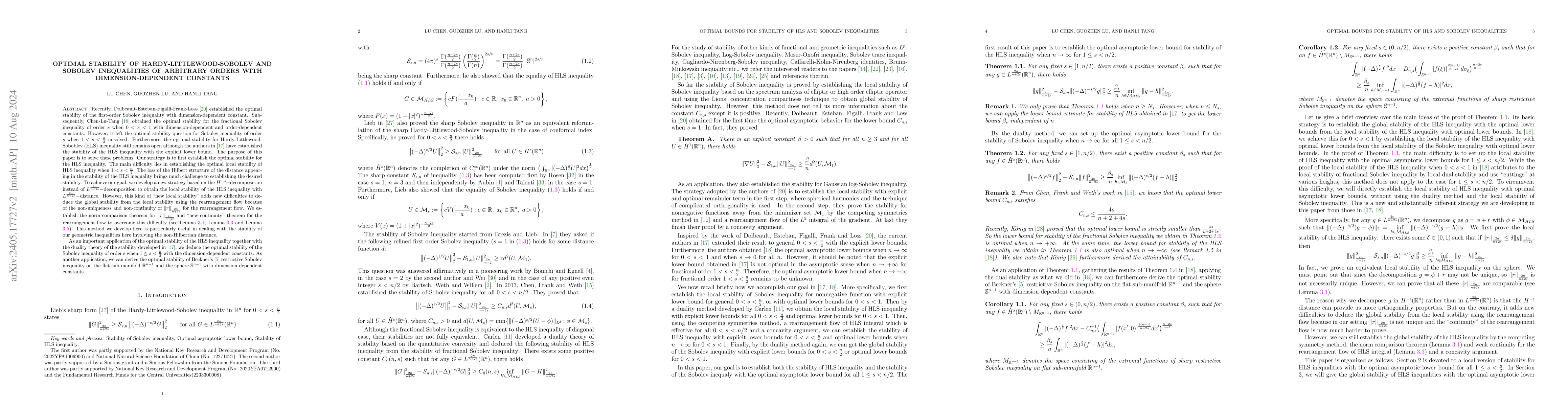 Thumbnail for Optimal stability of Hardy-Littlewood-Sobolev and Sobolev inequalities
  of arbitrary orders with dimension-dependent constants