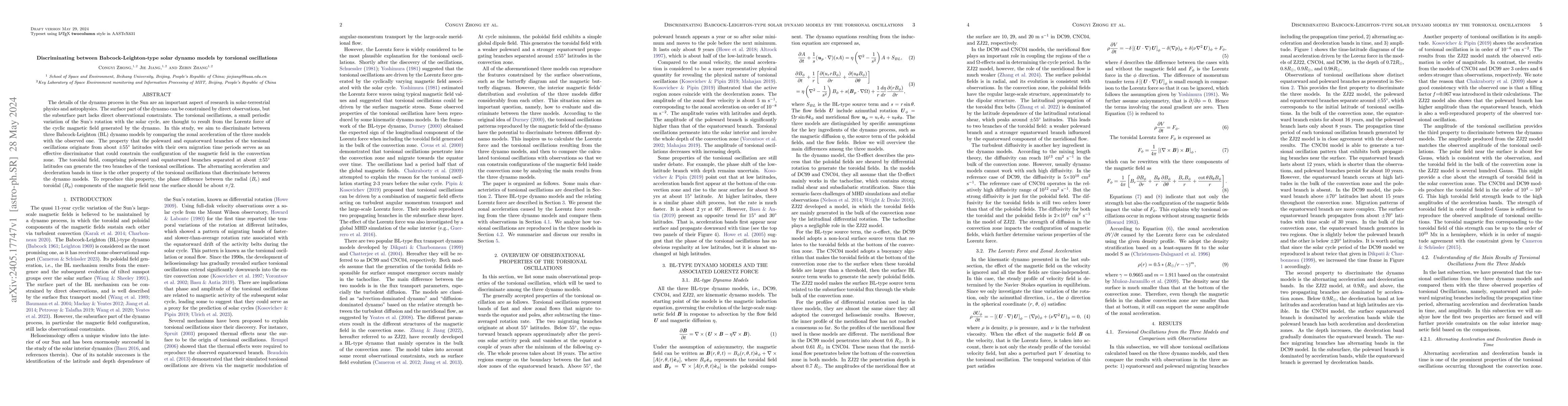 Thumbnail for Discriminating between Babcock-Leighton-type solar dynamo models by
  torsional oscillations