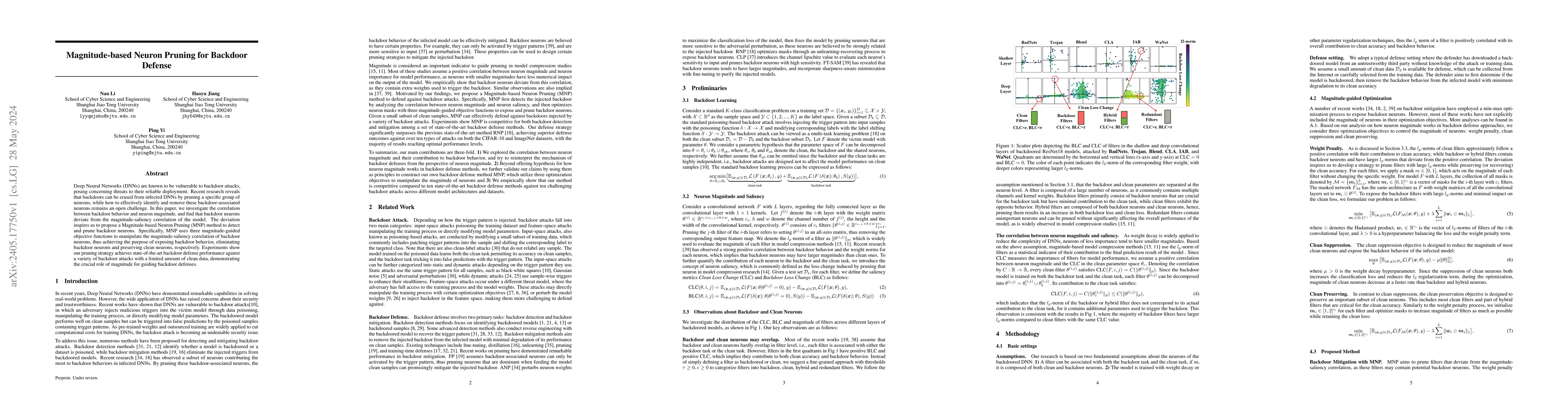 Thumbnail for Magnitude-based Neuron Pruning for Backdoor Defens