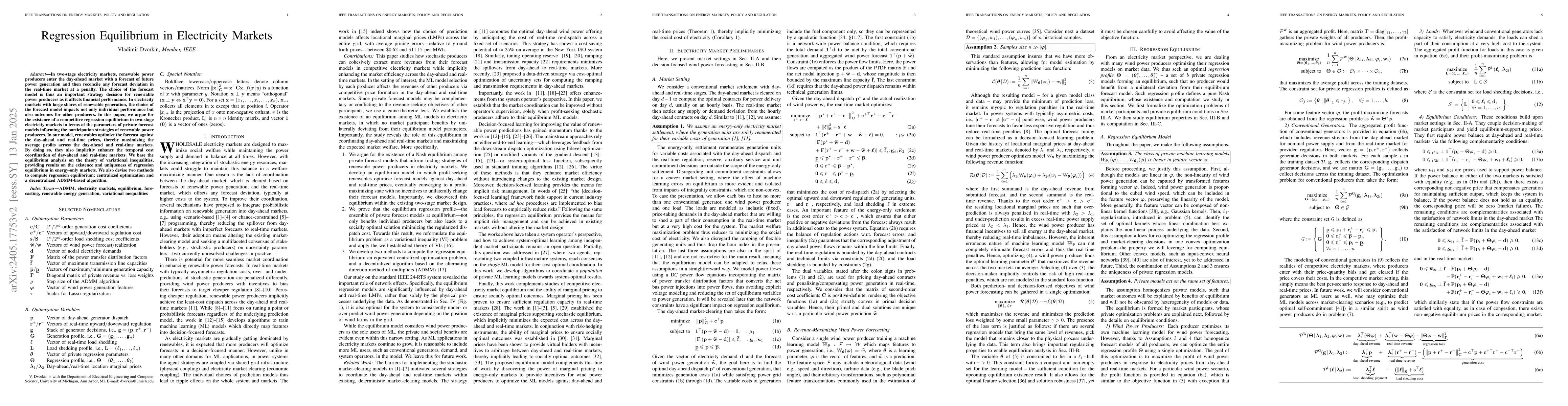 Thumbnail for Regression Equilibrium in Electricity Markets