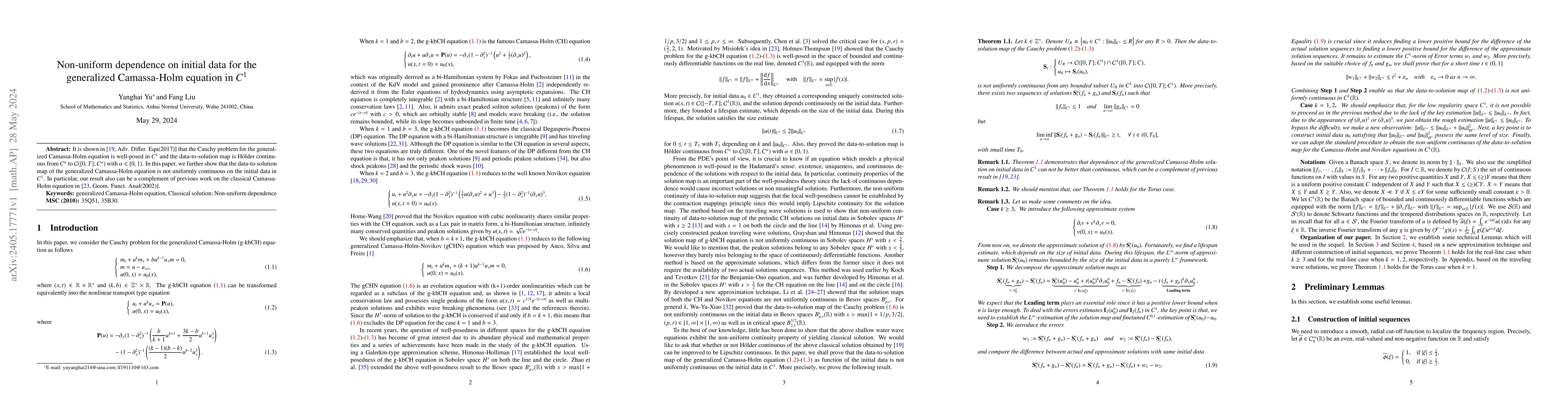 Thumbnail for Non-uniform dependence on initial data for the generalized Camassa-Holm
  equation in $C^1$
