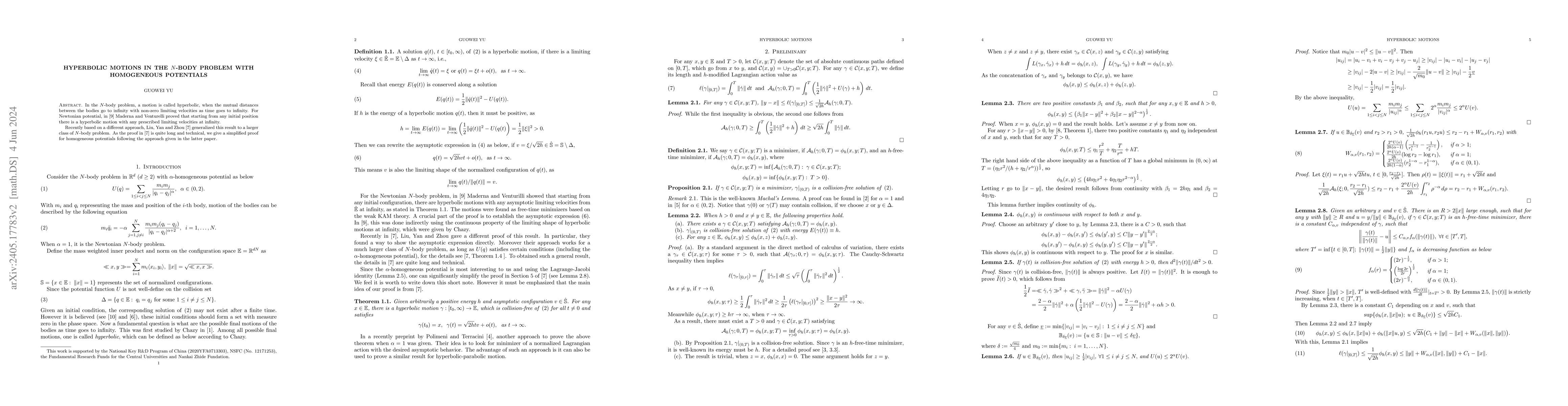 Thumbnail for Hyperbolic motions in the $N$-body problem with homogeneous potentials