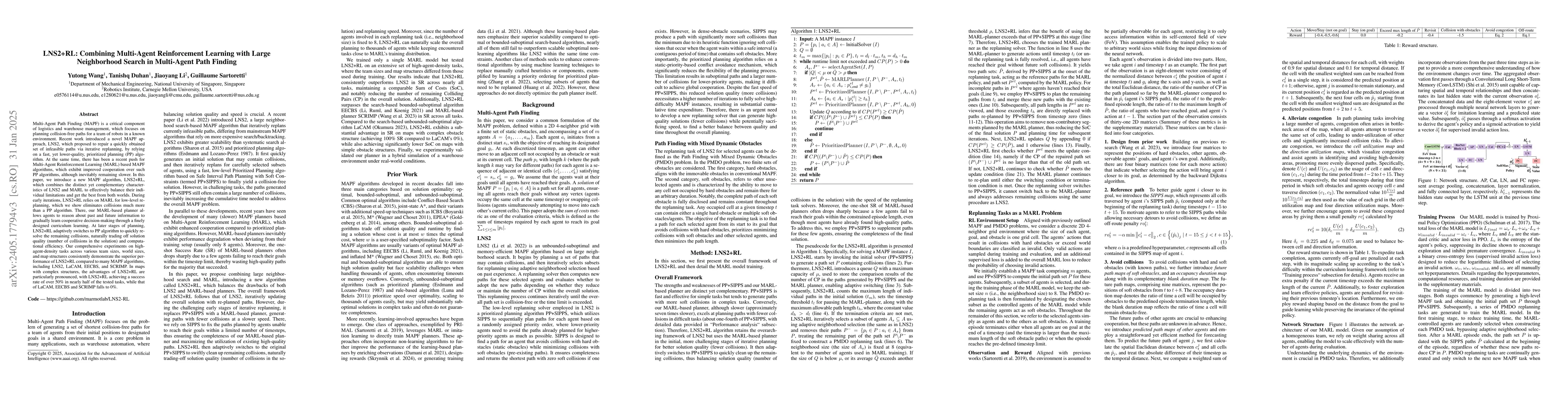 Thumbnail for LNS2+RL: Combining Multi-agent Reinforcement Learning with Large
  Neighborhood Search in Multi-agent Path Finding