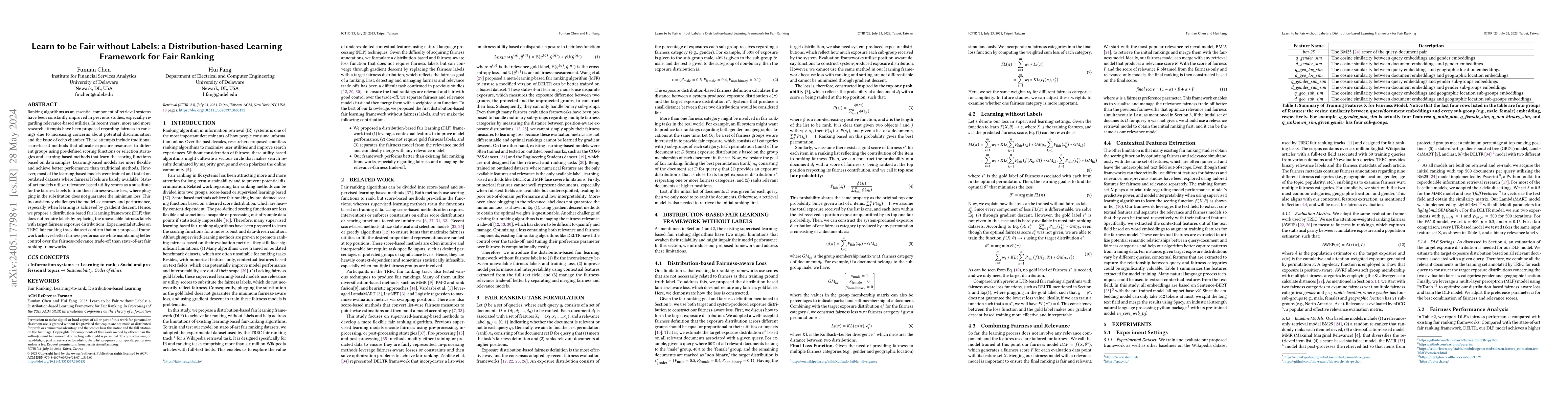 Thumbnail for Learn to be Fair without Labels: a Distribution-based Learning Framework
  for Fair Ranking