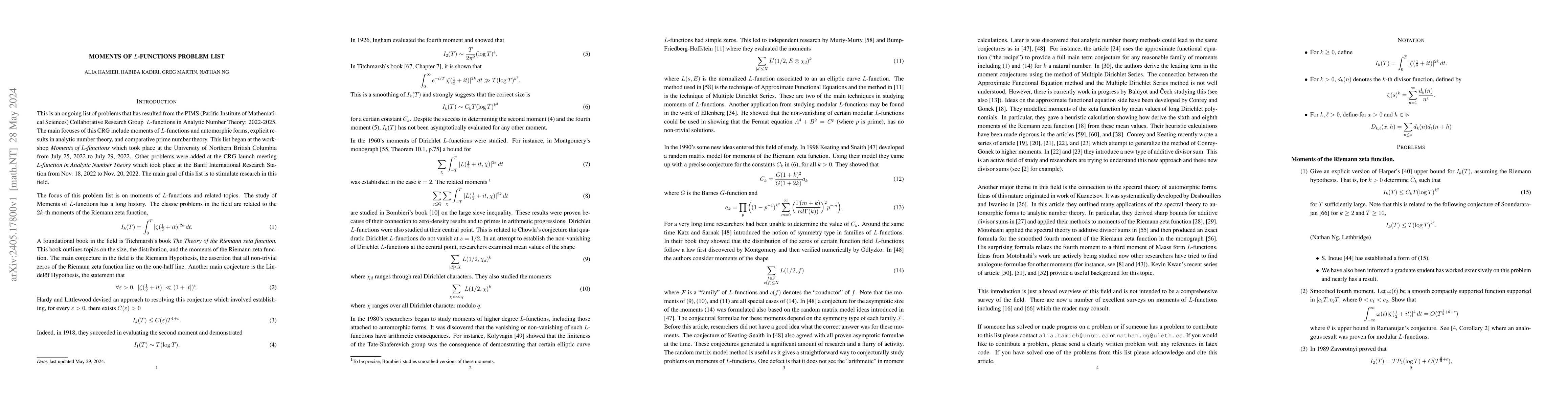 Thumbnail for Moments of $L$-functions Problem List