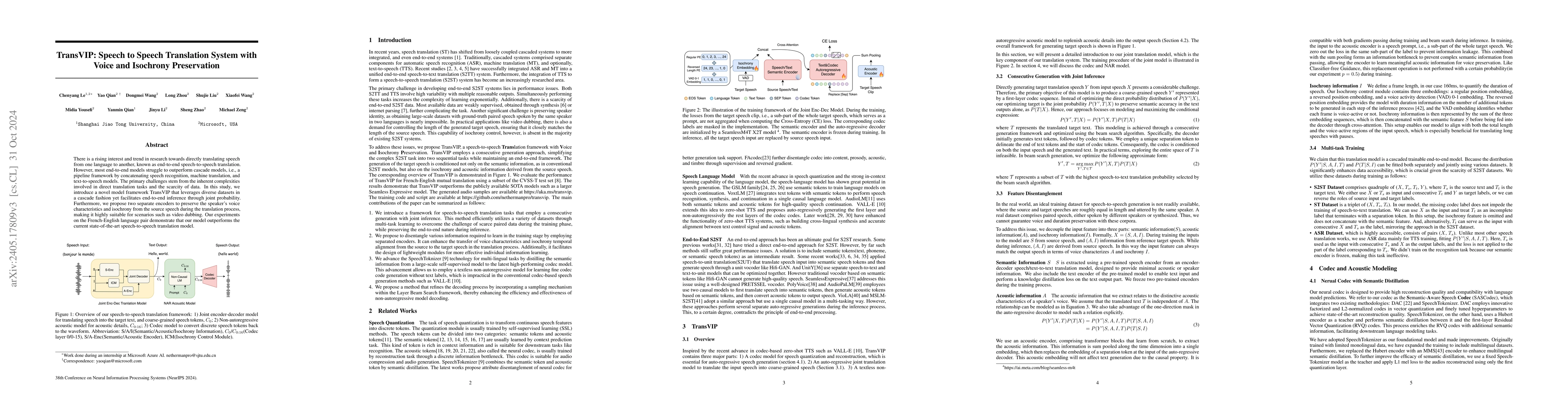 Thumbnail for TransVIP: Speech to Speech Translation System with Voice and Isochrony
  Preservation