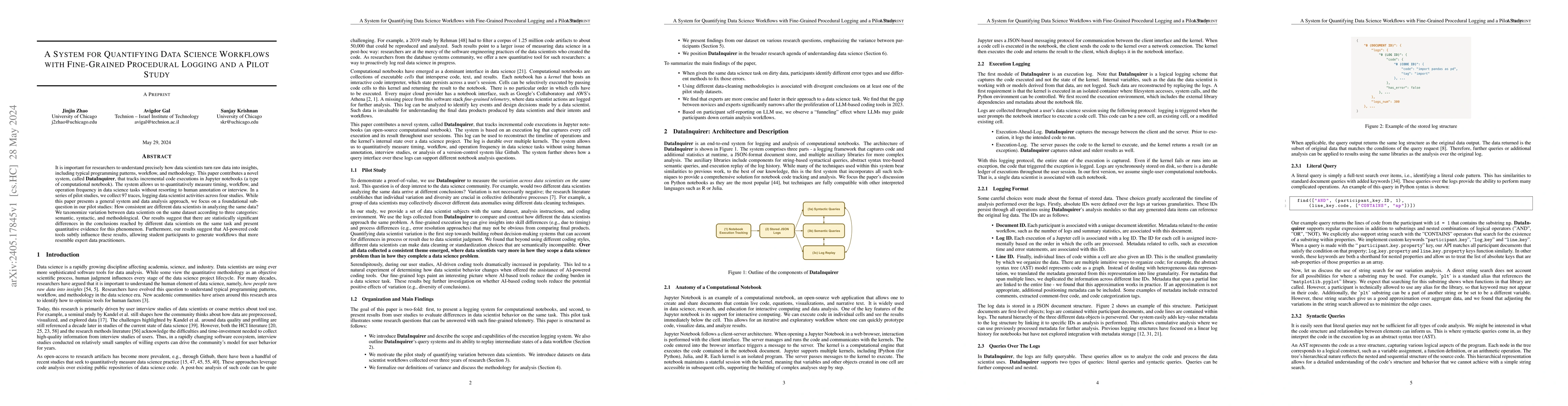 Thumbnail for A System for Quantifying Data Science Workflows with Fine-Grained
  Procedural Logging and a Pilot Study