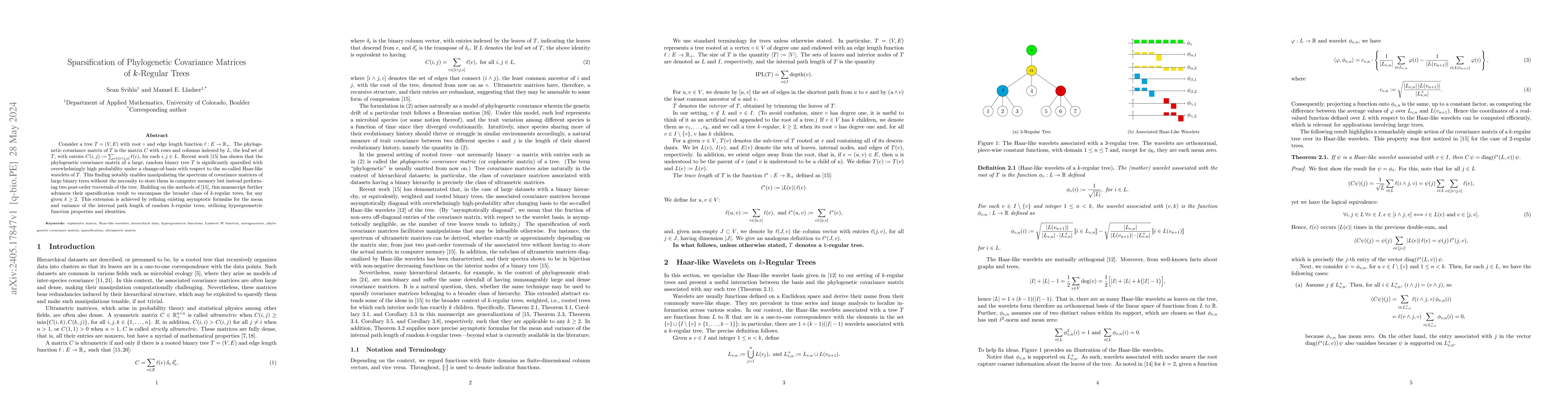 Thumbnail for Sparsification of Phylogenetic Covariance Matrices of $k$-Regular Trees