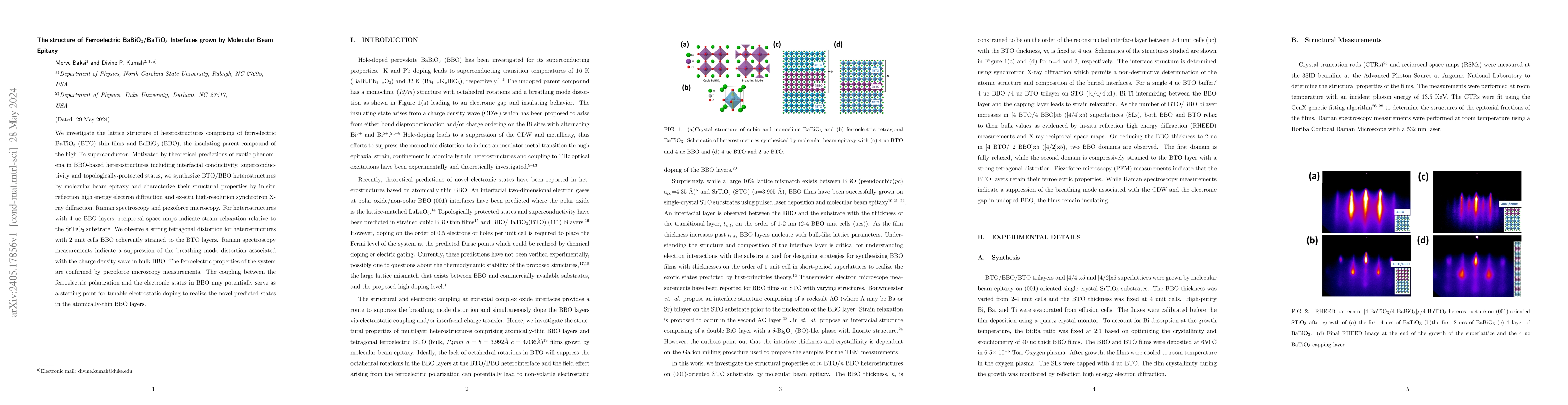 Thumbnail for The structure of Ferroelectric BaBiO$_3$/BaTiO$_3$ Interfaces grown by
  Molecular Beam Epitaxy