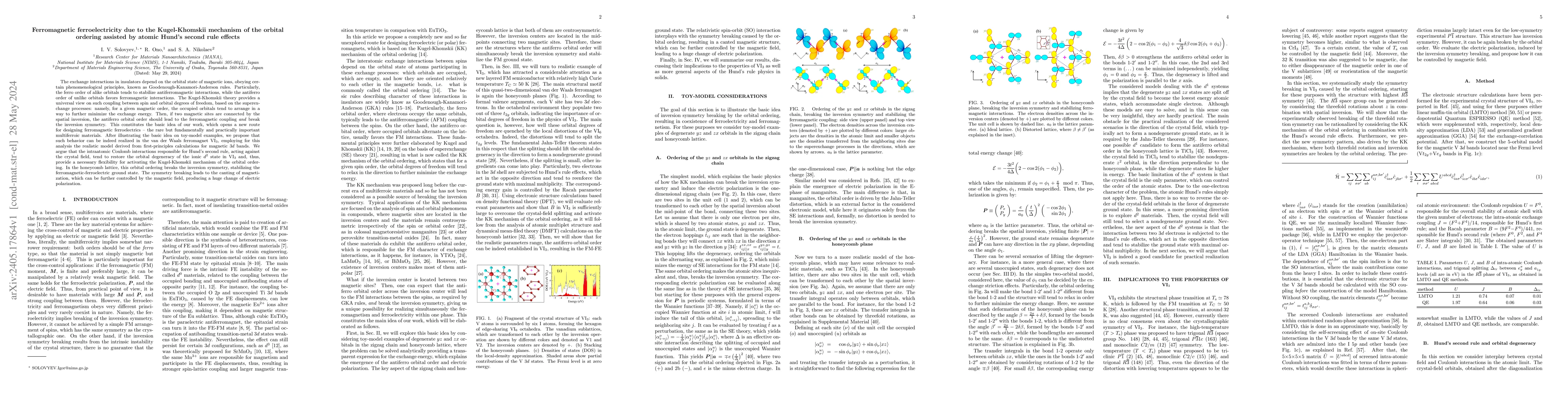 Thumbnail for Ferromagnetic ferroelectricity due to the Kugel-Khomskii mechanism of
  the orbital ordering assisted by atomic Hund's second rule effects
