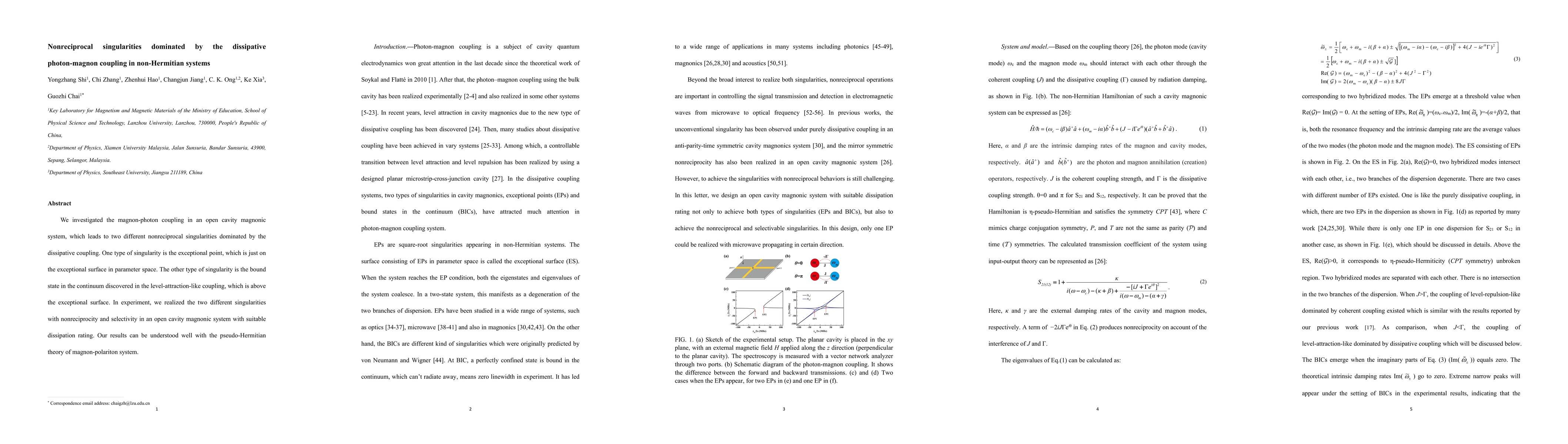 Thumbnail for Nonreciprocal singularities dominated by the dissipative photon-magnon
  coupling in non-Hermitian systems