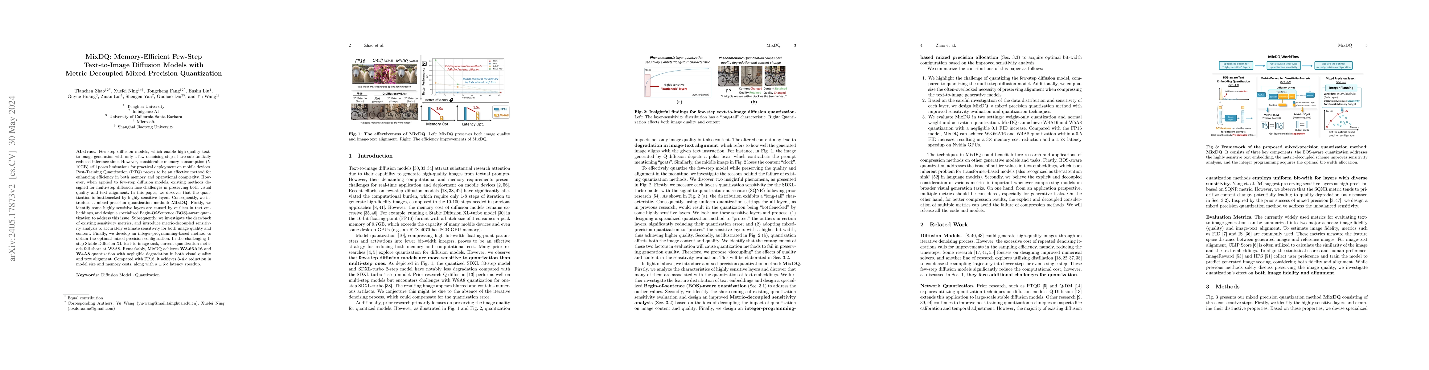 Thumbnail for MixDQ: Memory-Efficient Few-Step Text-to-Image Diffusion Models with
  Metric-Decoupled Mixed Precision Quantization