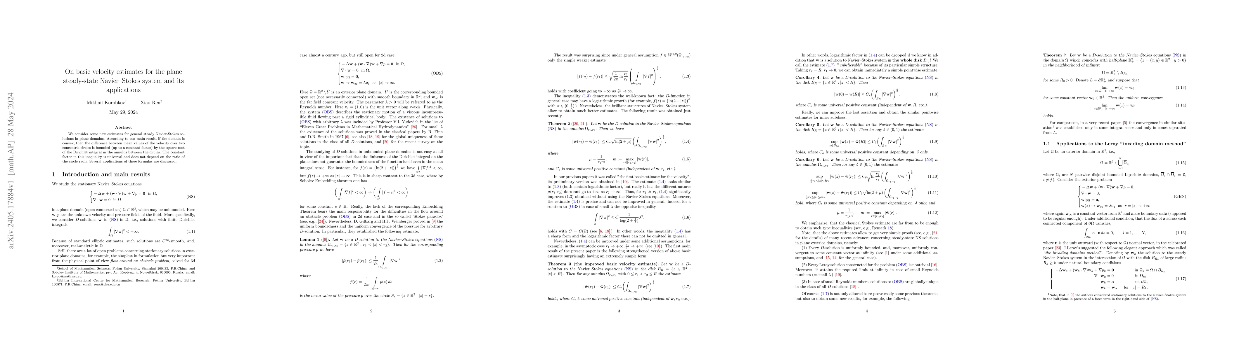 Thumbnail for On basic velocity estimates for the plane steady-state Navier-Stokes
  system and its applications