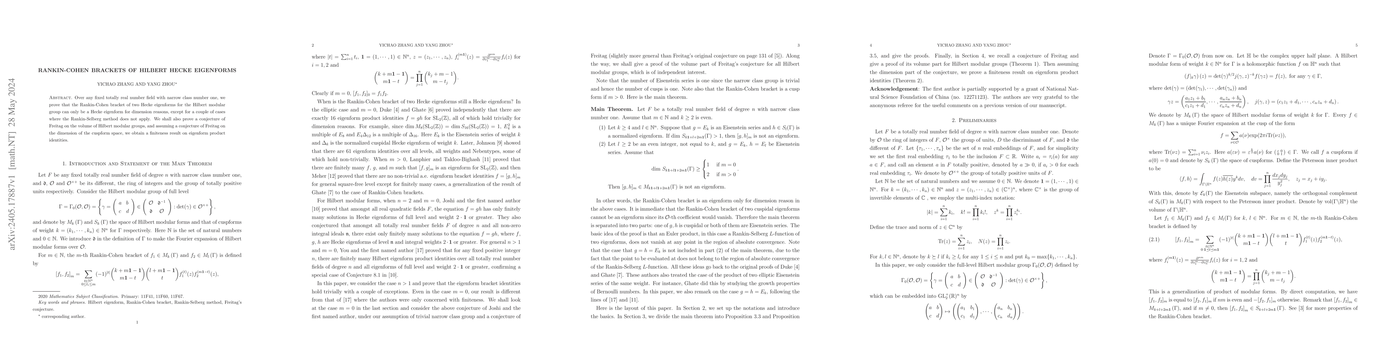 Thumbnail for Rankin-Cohen Brackets of Hilbert Hecke Eigenforms
