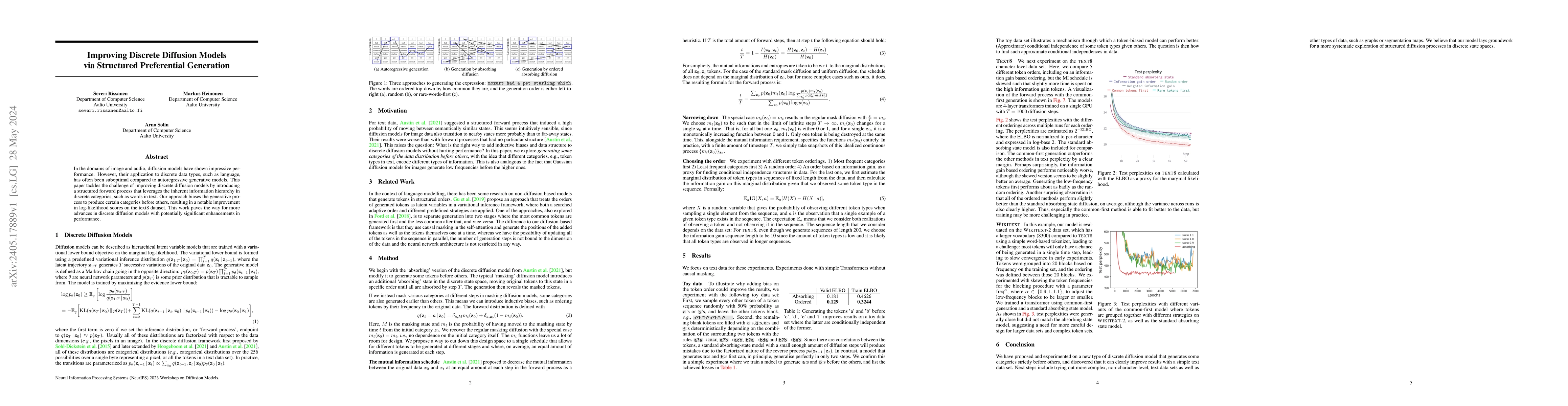 Thumbnail for Improving Discrete Diffusion Models via Structured Preferential
  Generation