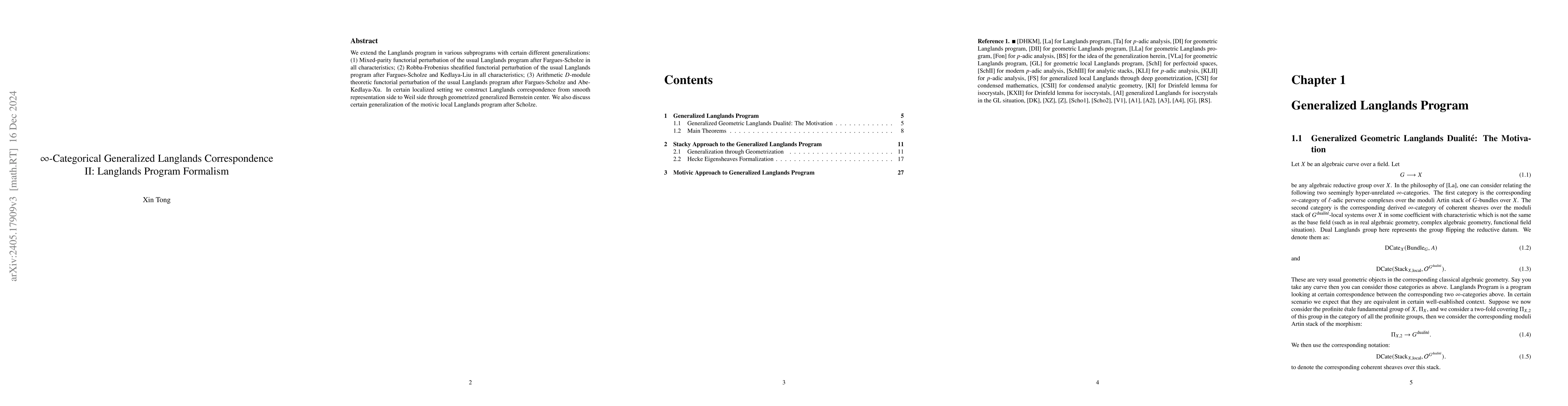 Thumbnail for $\infty$-Categorical Generalized Langlands Correspondence II: Langlands
  Program Formalism