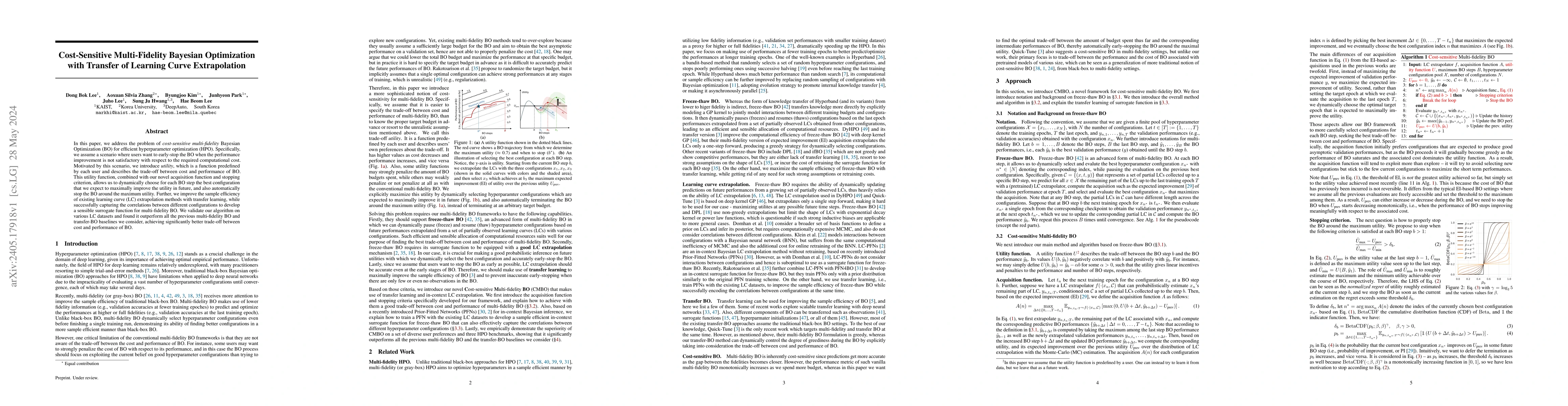 Thumbnail for Cost-Sensitive Multi-Fidelity Bayesian Optimization with Transfer of
  Learning Curve Extrapolation