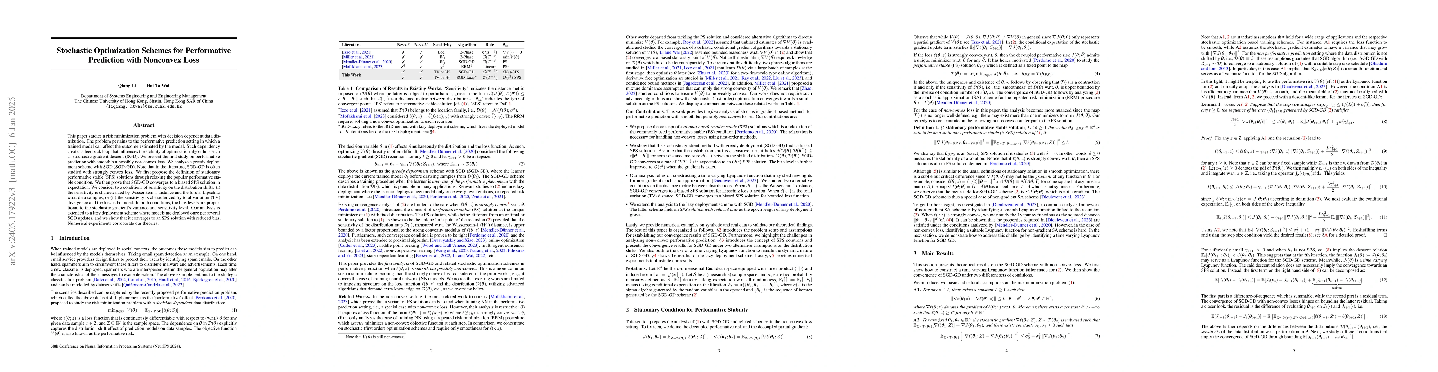 Thumbnail for Stochastic Optimization Schemes for Performative Prediction with
  Nonconvex Loss