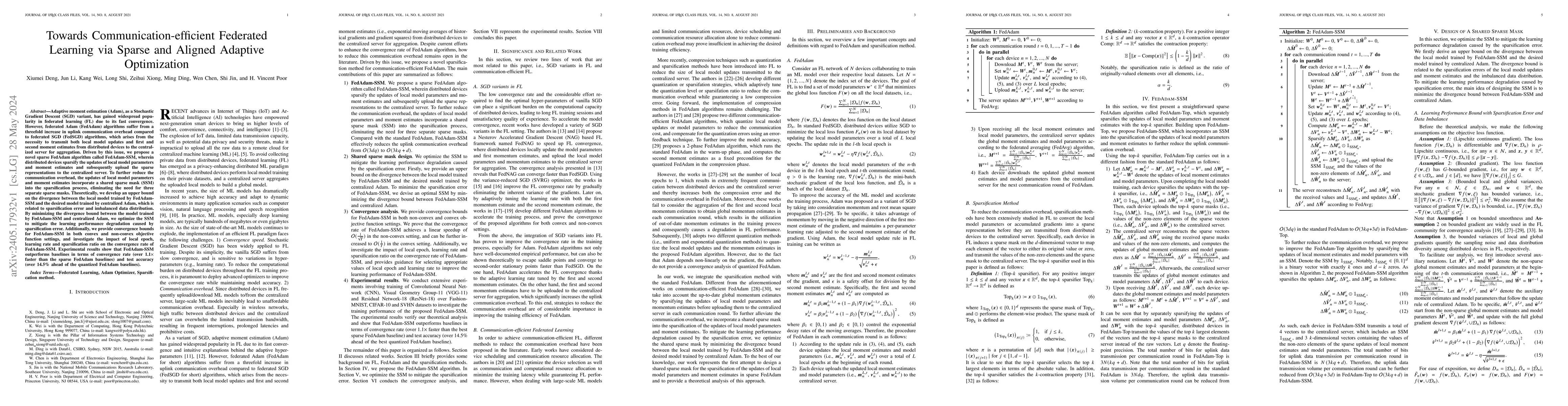 Thumbnail for Towards Communication-efficient Federated Learning via Sparse and
  Aligned Adaptive Optimization