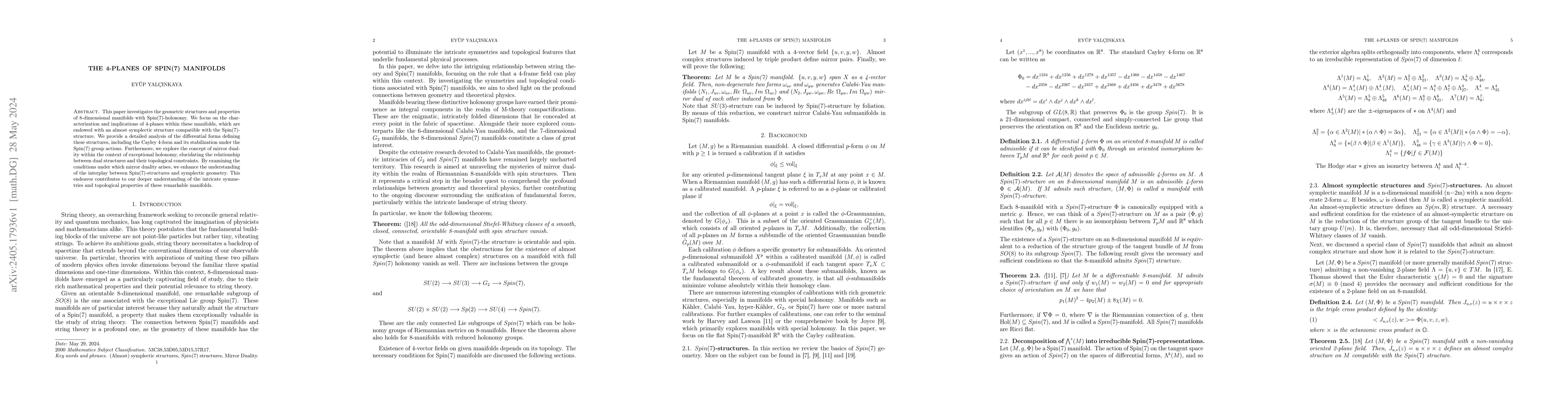 Thumbnail for The 4-Planes of Spin(7) Manifolds