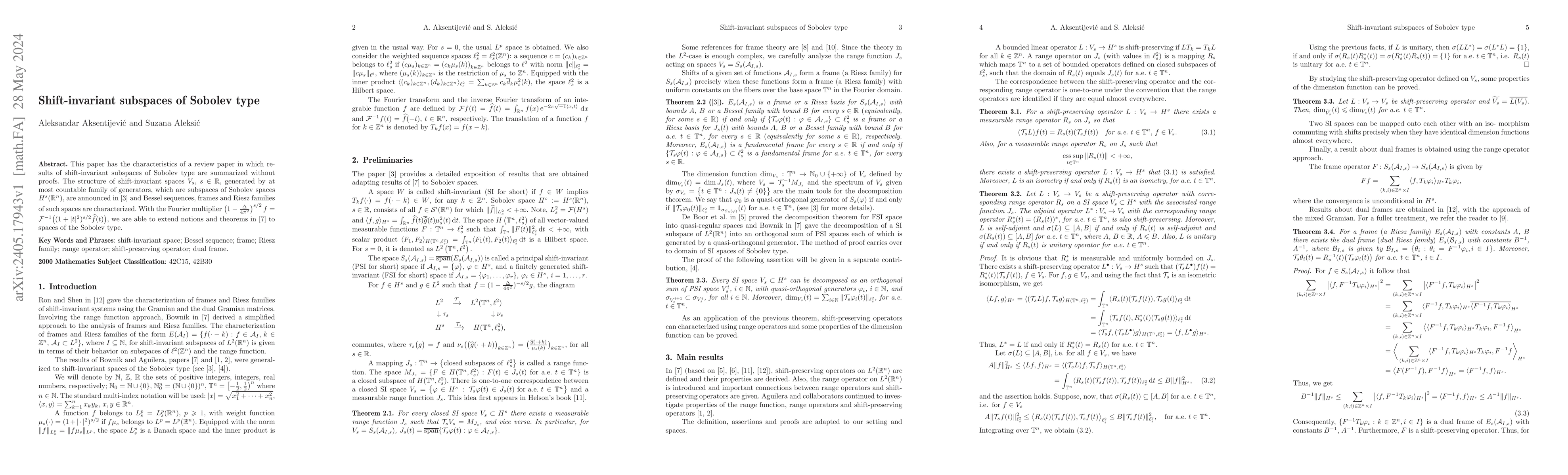 Thumbnail for Shift-invariant subspaces of Sobolev type