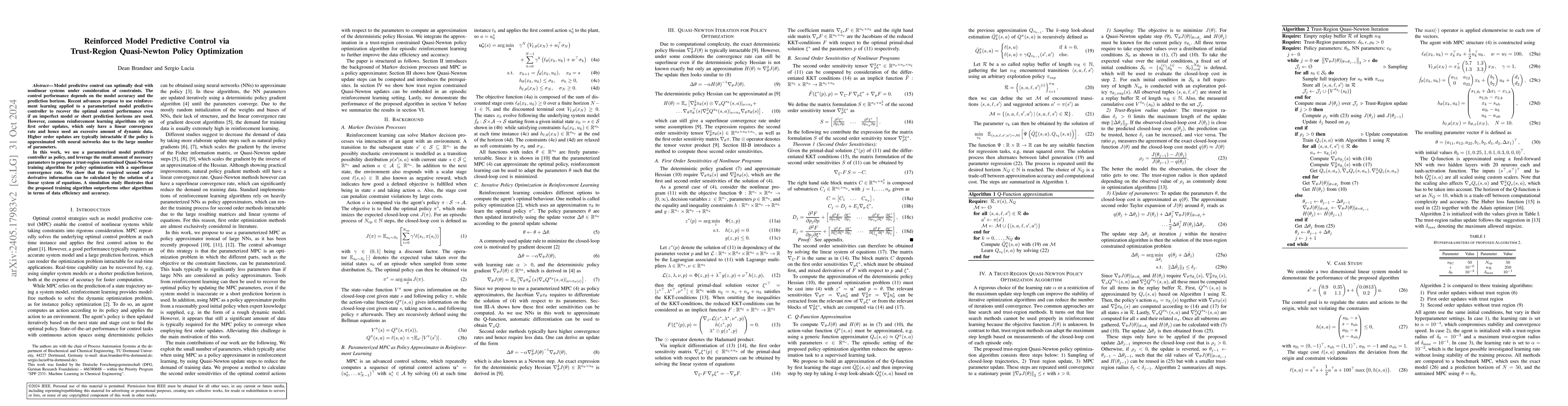Thumbnail for Reinforced Model Predictive Control via Trust-Region Quasi-Newton Policy
  Optimization