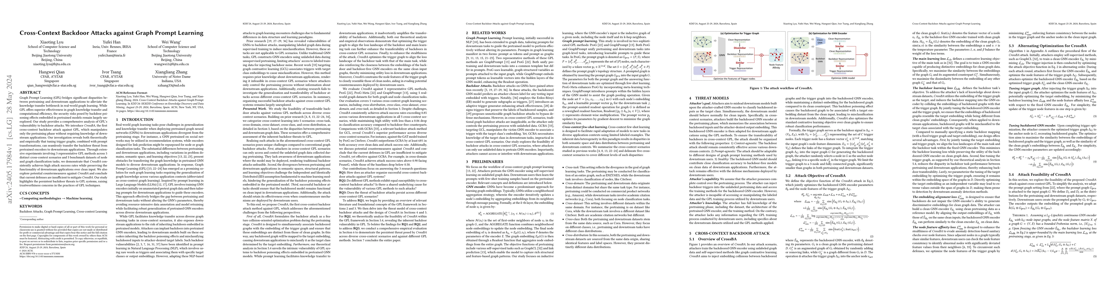 Thumbnail for Cross-Context Backdoor Attacks against Graph Prompt Learning