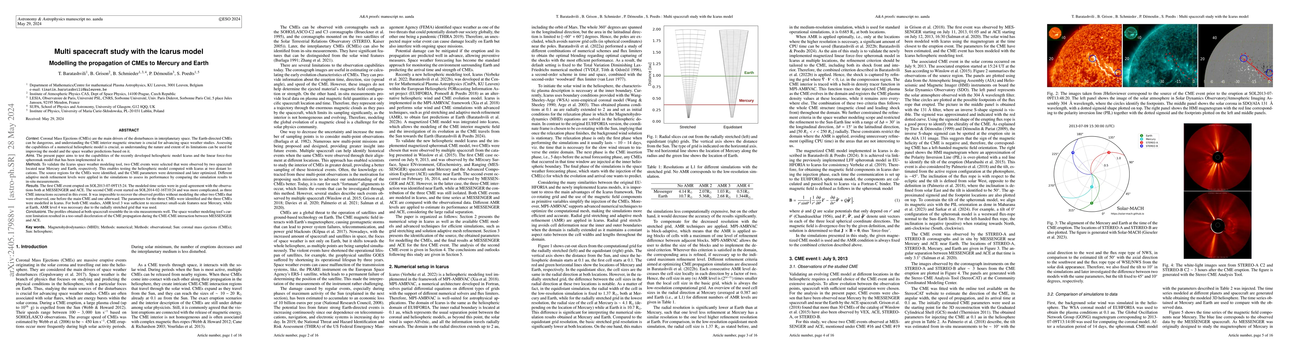 Thumbnail for Multi spacecraft study with the Icarus model: Modelling the propagation
  of CMEs to Mercury and Earth