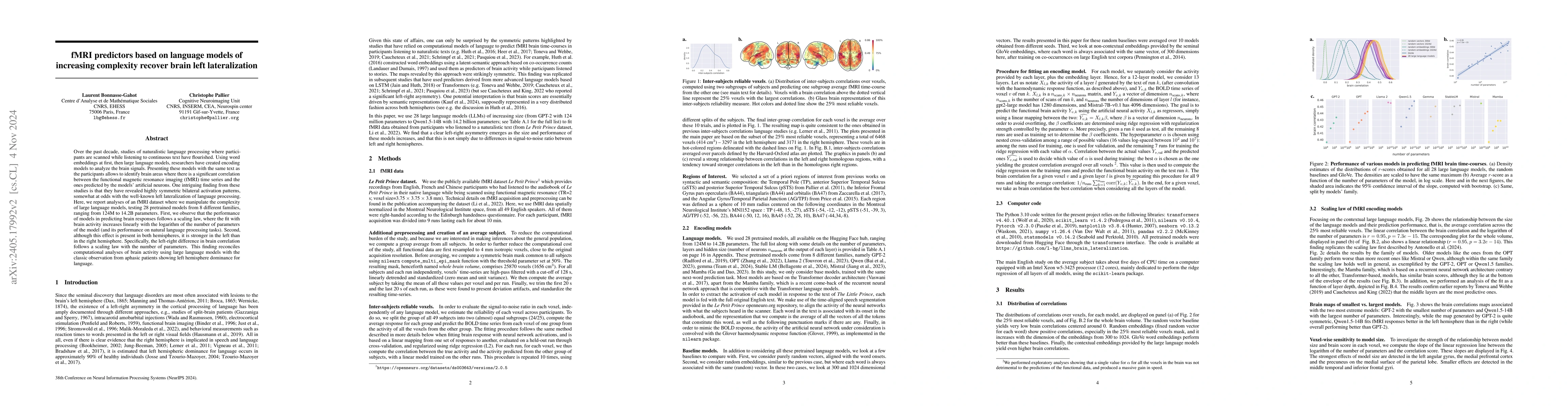 Thumbnail for fMRI predictors based on language models of increasing complexity
  recover brain left lateralization
