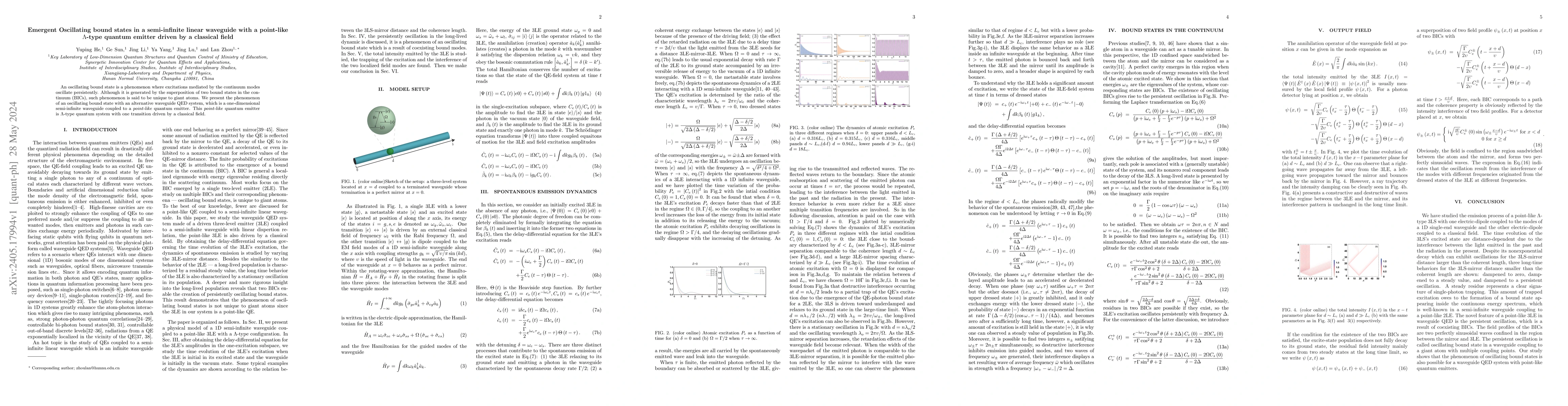Thumbnail for Emergent Oscillating bound states in a semi-infinite linear waveguide
  with a point-like $\Lambda$-type quantum emitter driven by a classical field