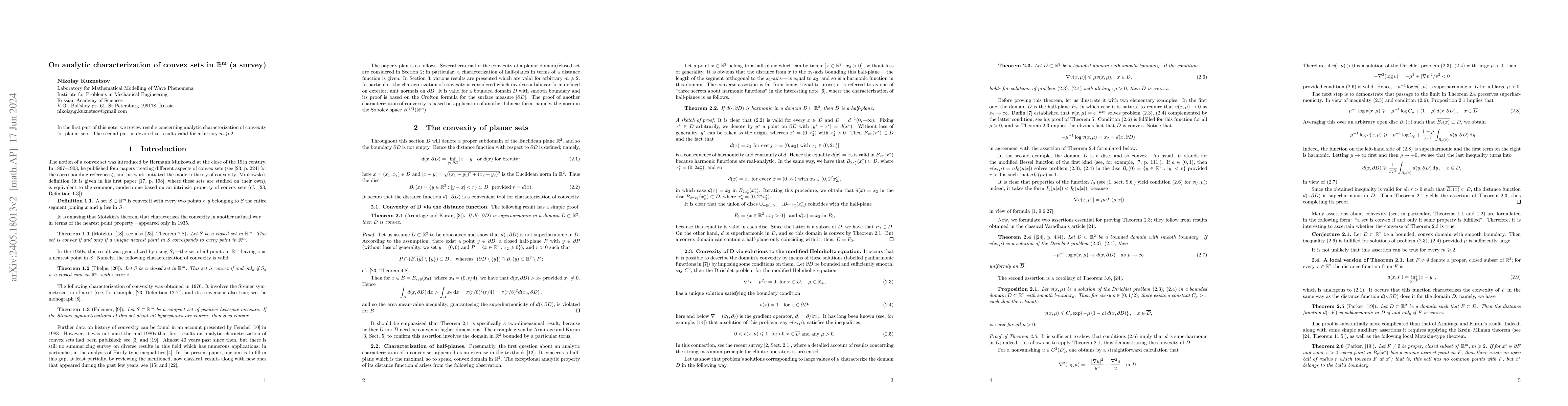 Thumbnail for On analytic characterization of convex sets in $\mathbb{R}^m$ (a survey)