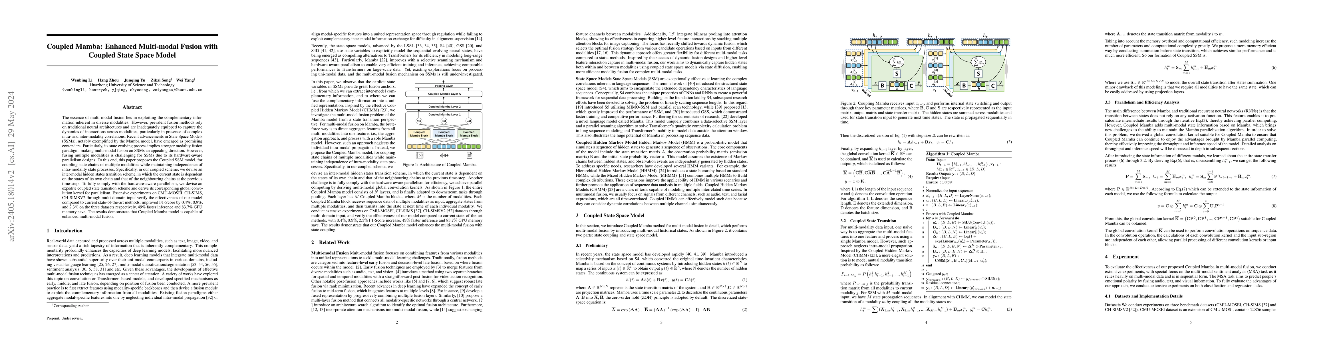 Thumbnail for Coupled Mamba: Enhanced Multi-modal Fusion with Coupled State Space
  Model