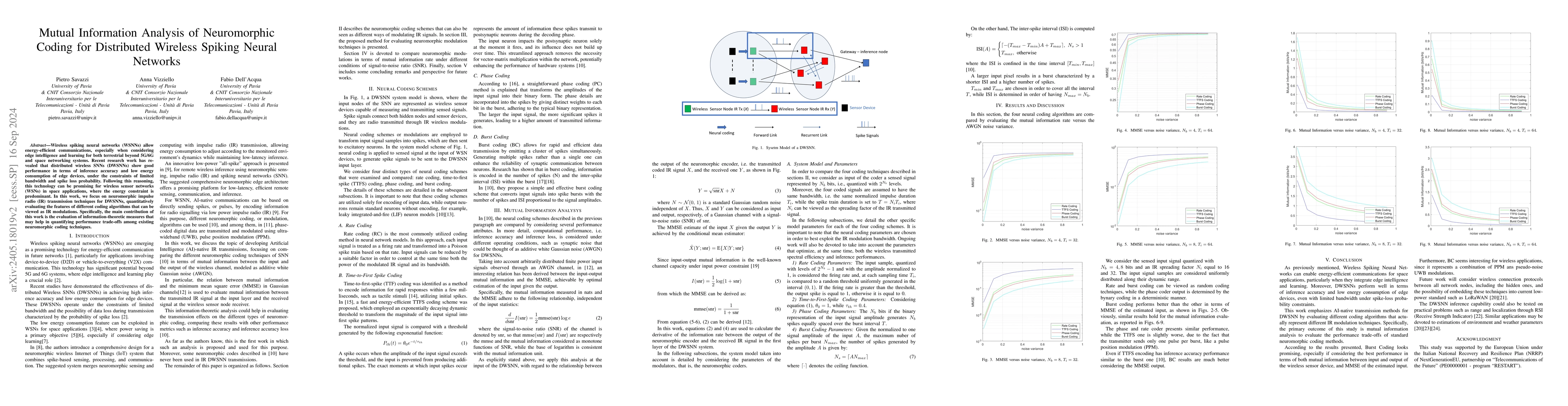 Thumbnail for Mutual Information Analysis of Neuromorphic Coding for Distributed
  Wireless Spiking Neural Networks