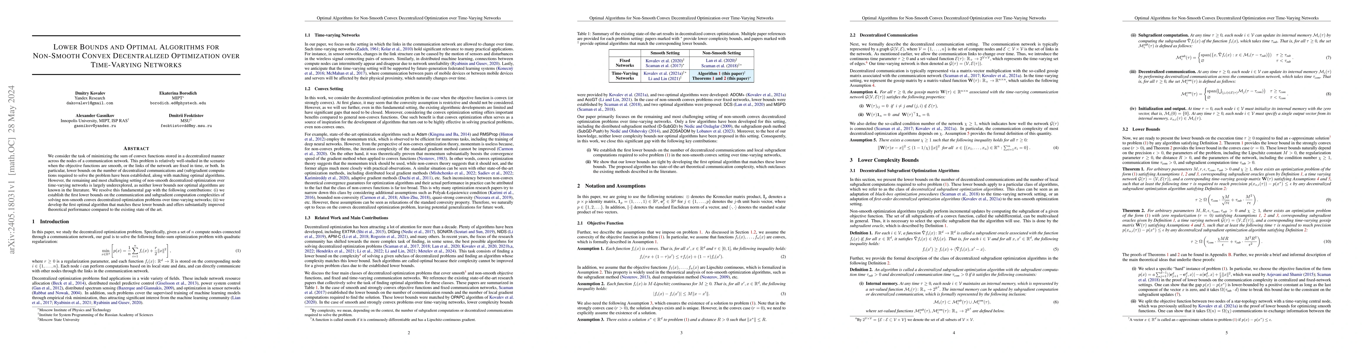 Thumbnail for Lower Bounds and Optimal Algorithms for Non-Smooth Convex Decentralized
  Optimization over Time-Varying Networks