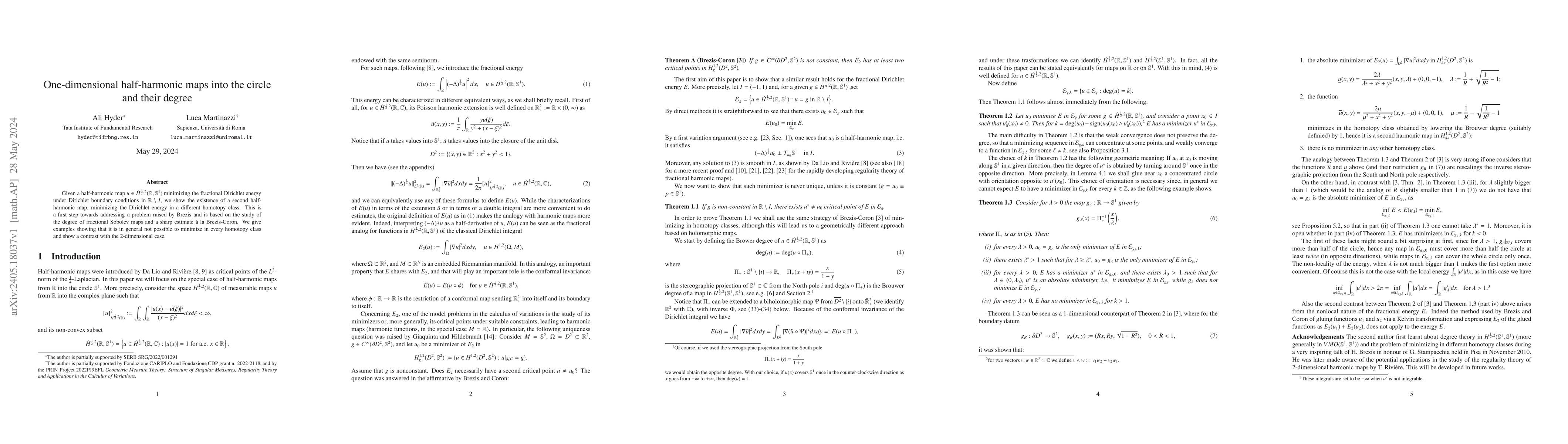 Thumbnail for One-dimensional half-harmonic maps into the circle and their degree
