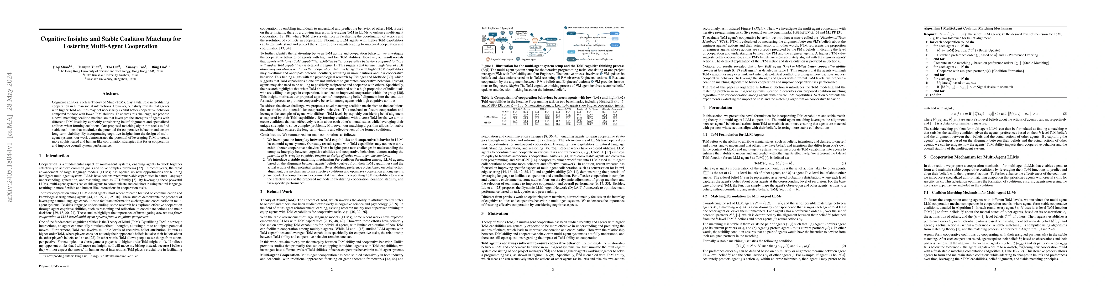 Thumbnail for Cognitive Insights and Stable Coalition Matching for Fostering
  Multi-Agent Cooperation