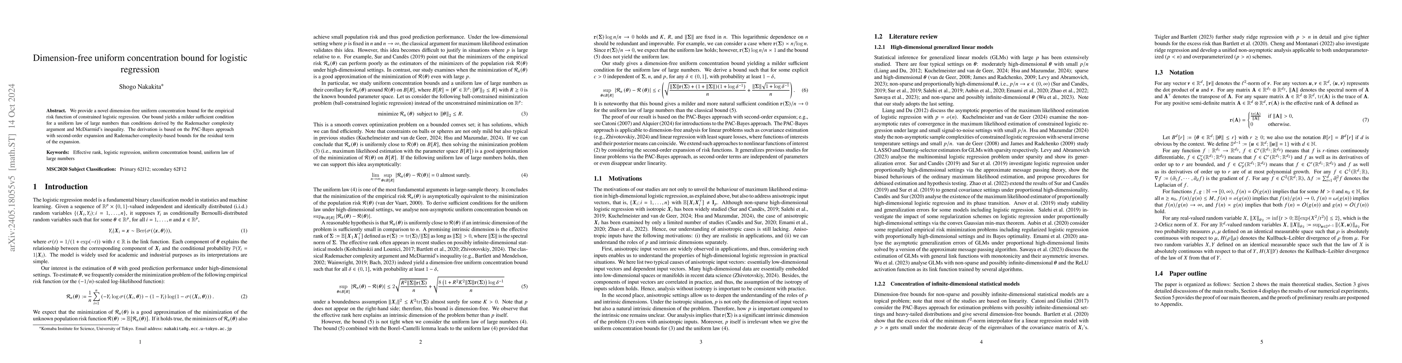 Thumbnail for Dimension-free uniform concentration bound for logistic regression