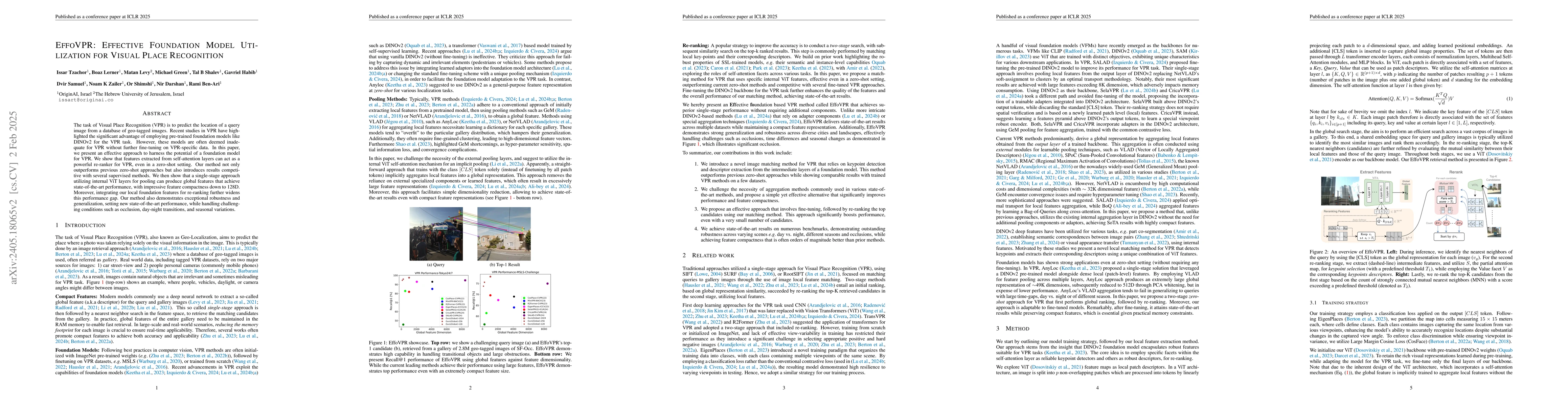 Thumbnail for EffoVPR: Effective Foundation Model Utilization for Visual Place
  Recognition