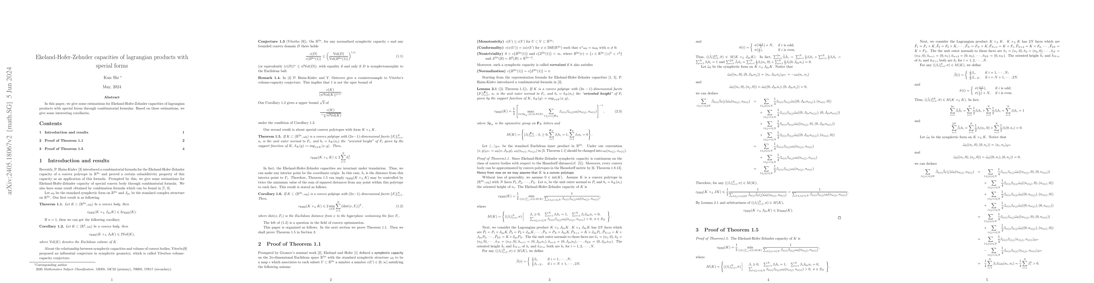 Thumbnail for Ekeland-Hofer-Zehnder capacities of lagrangian products with special
  forms