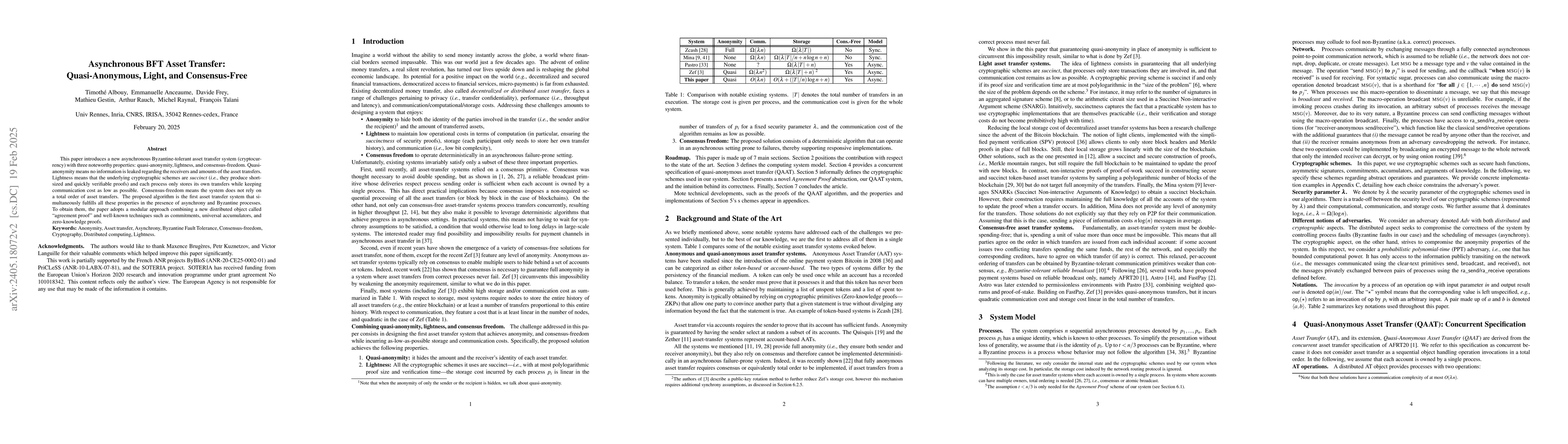 Thumbnail for Asynchronous BFT Asset Transfer: Quasi-Anonymous, Light, and
  Consensus-Free