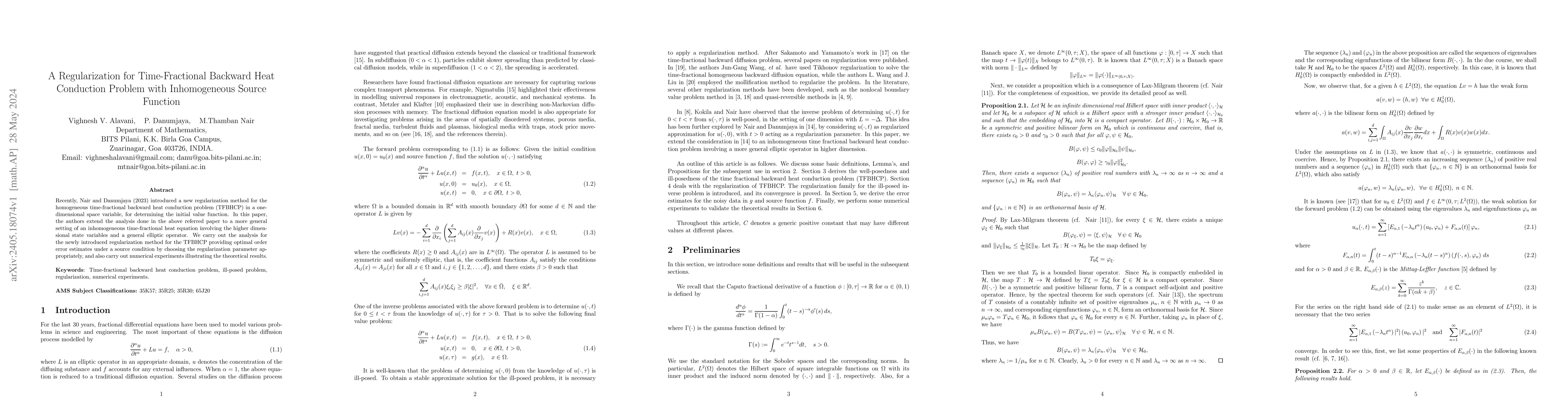 Thumbnail for A Regularization for Time-Fractional Backward Heat Conduction Problem
  with Inhomogeneous Source Function