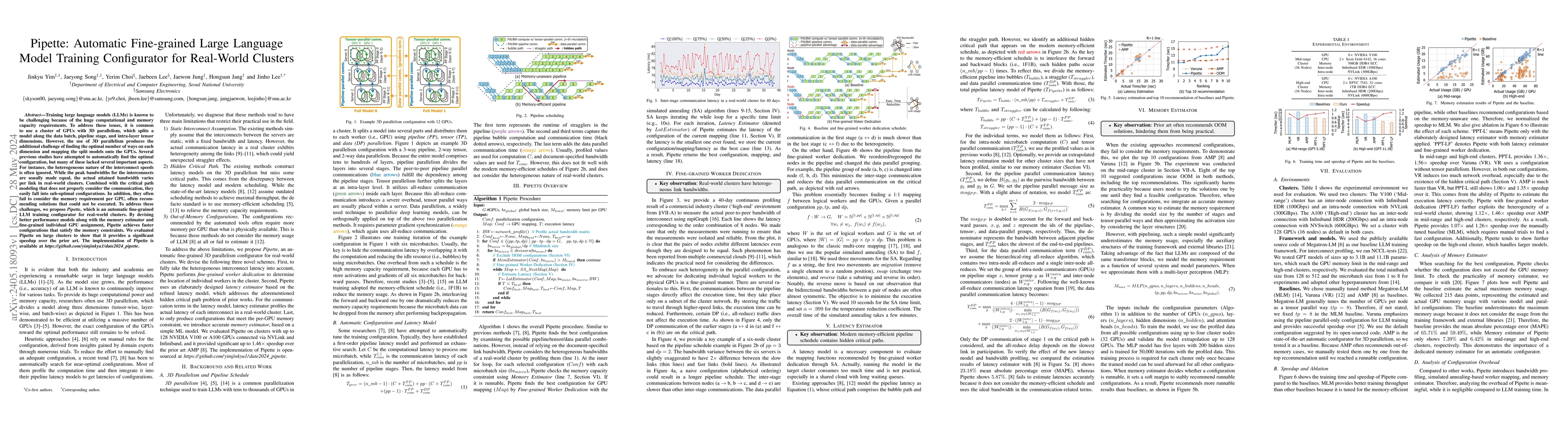Thumbnail for Pipette: Automatic Fine-grained Large Language Model Training
  Configurator for Real-World Clusters