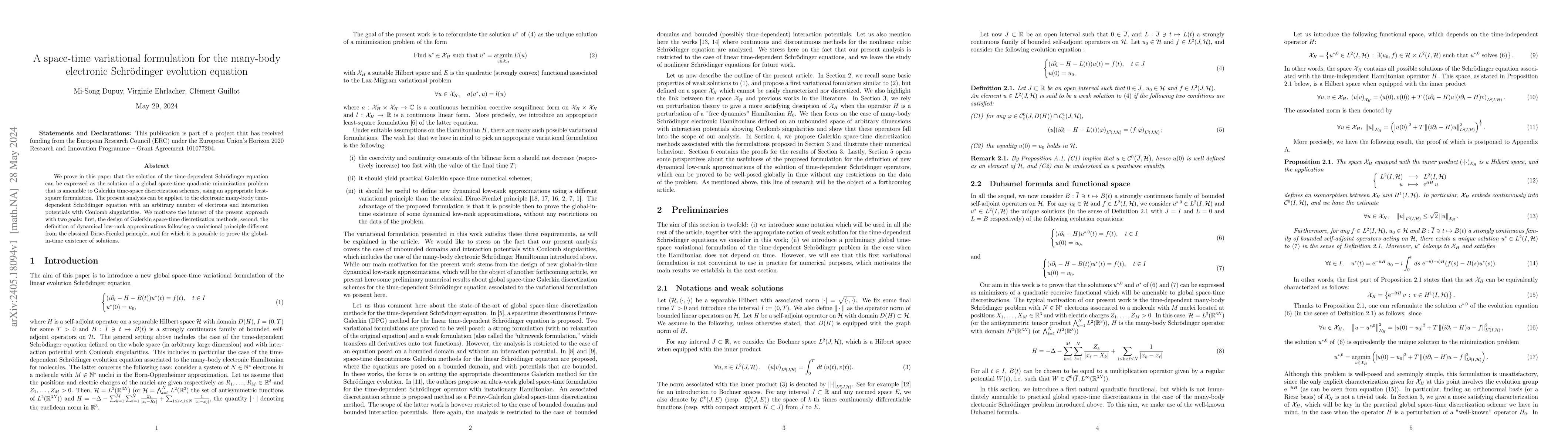 Thumbnail for A space-time variational formulation for the many-body electronic
  Schr{\"o}dinger evolution equation