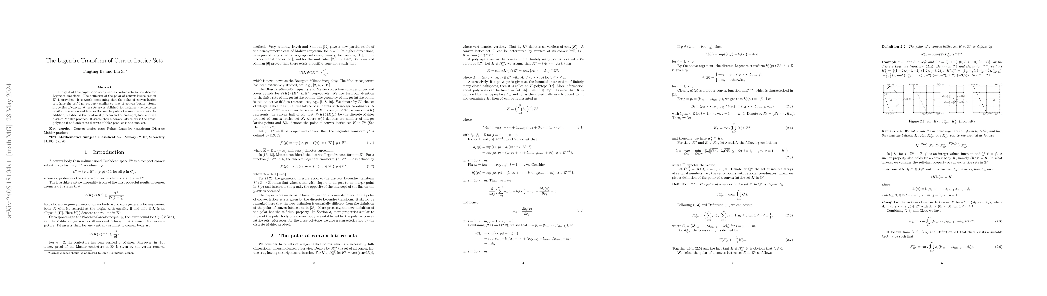 Thumbnail for The Legendre Transform of Convex Lattice Sets