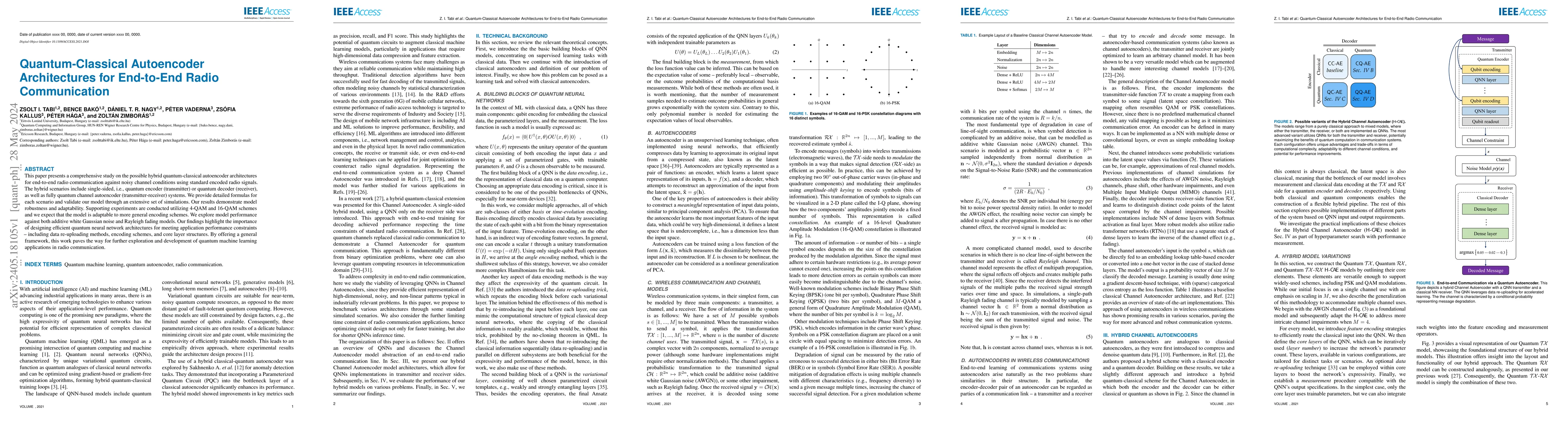 Thumbnail for Quantum-Classical Autoencoder Architectures for End-to-End Radio
  Communication