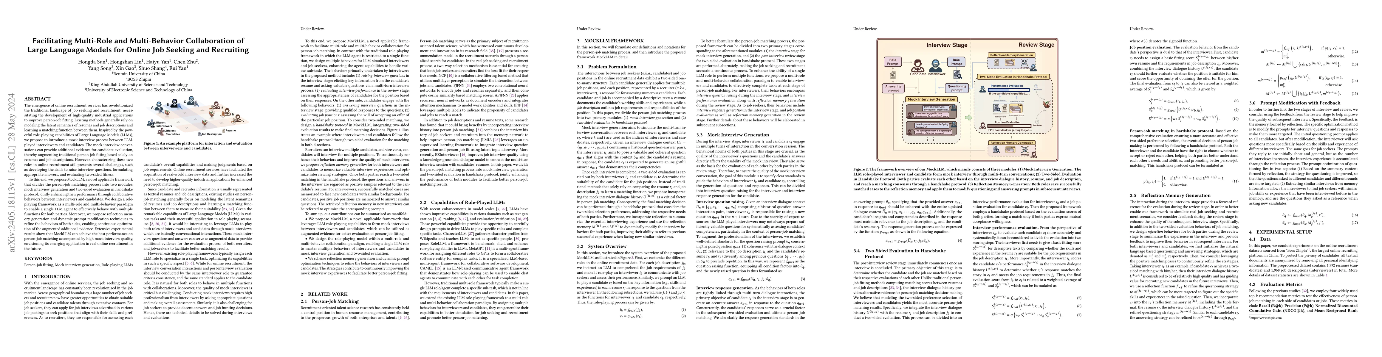 Thumbnail for Facilitating Multi-Role and Multi-Behavior Collaboration of Large
  Language Models for Online Job Seeking and Recruiting