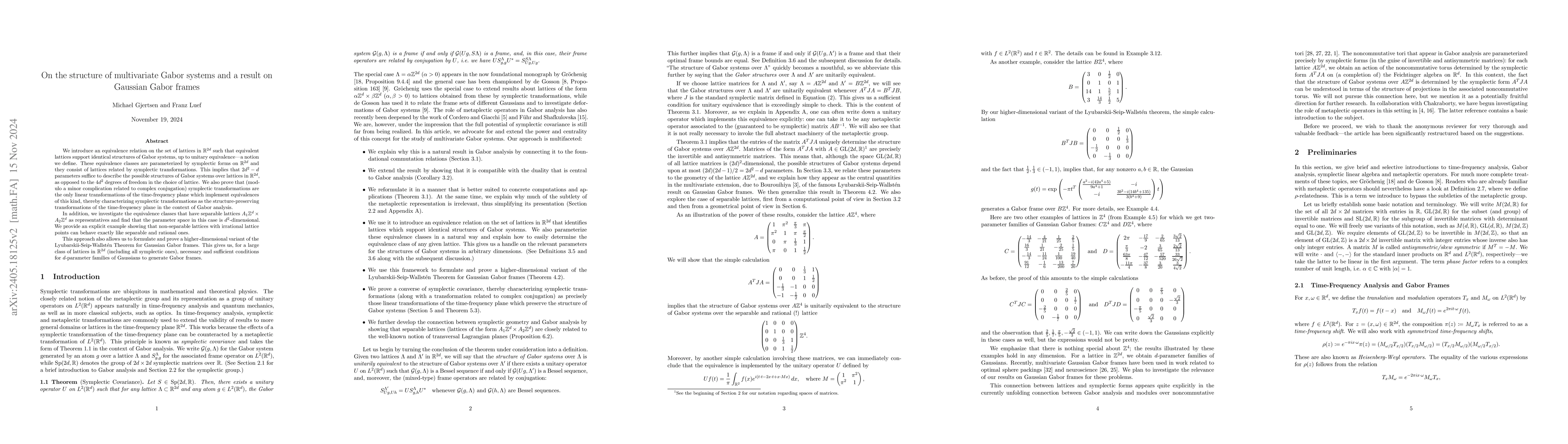 Thumbnail for On the Structure of Multivariate Gabor Frames and a Higher-Dimensional
  Lyubarskii-Seip-Wallst\'en Result