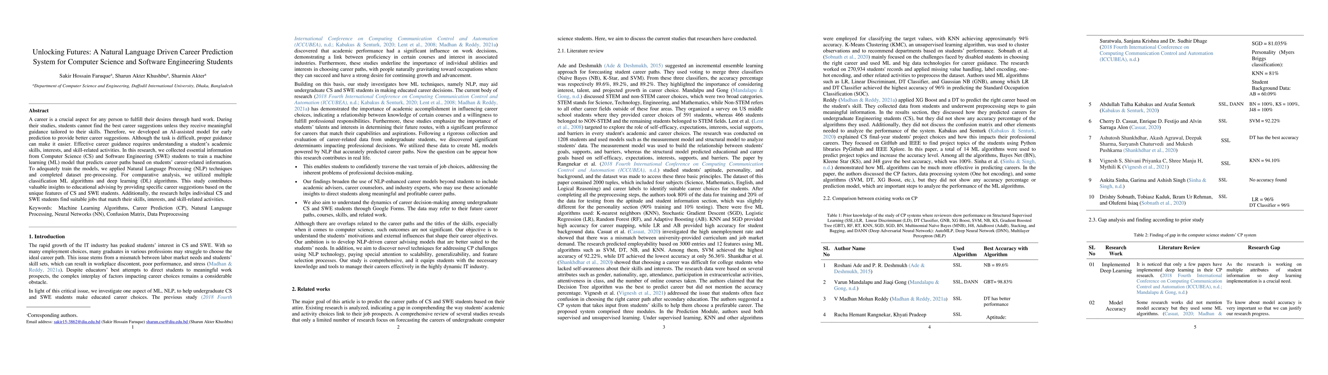 Thumbnail for Unlocking Futures: A Natural Language Driven Career Prediction System
  for Computer Science and Software Engineering Students