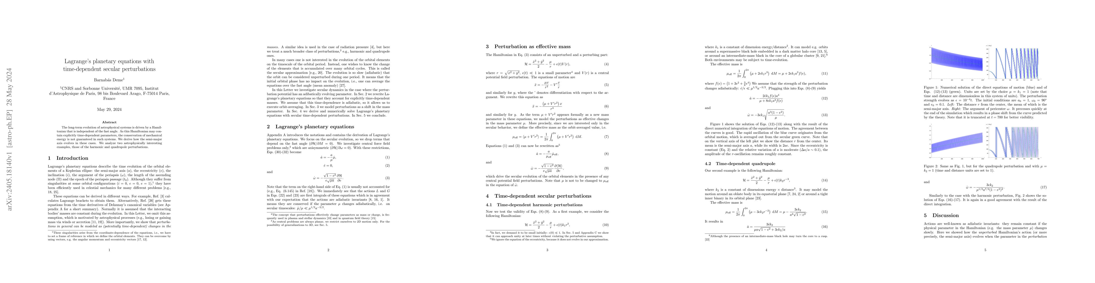 Thumbnail for Lagrange's planetary equations with time-dependent secular perturbations